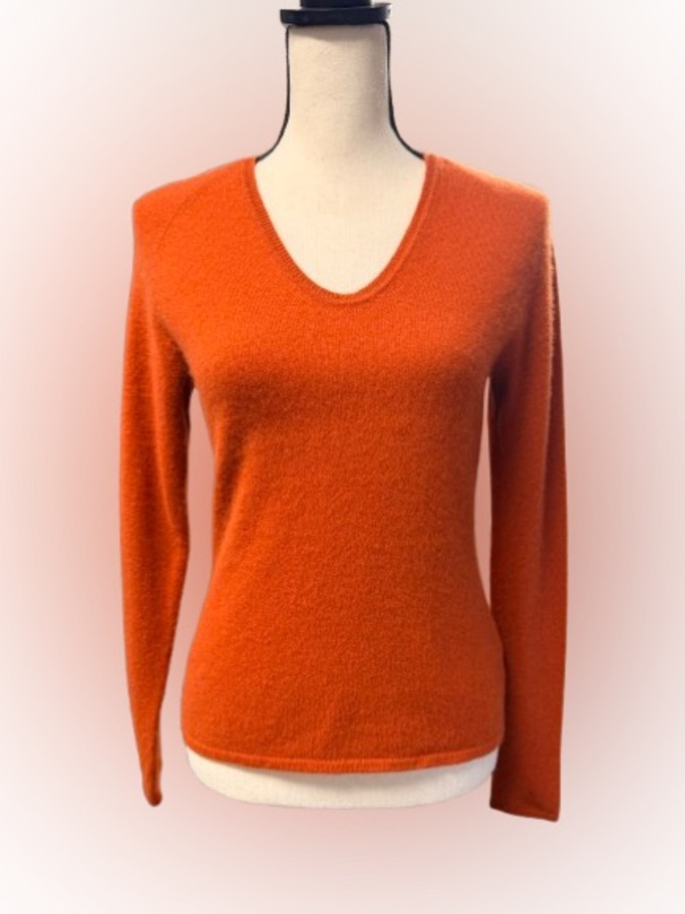 Magaschoni 100% Cashmere Sweater Orange V Neck Women’s Burnt Orange Small